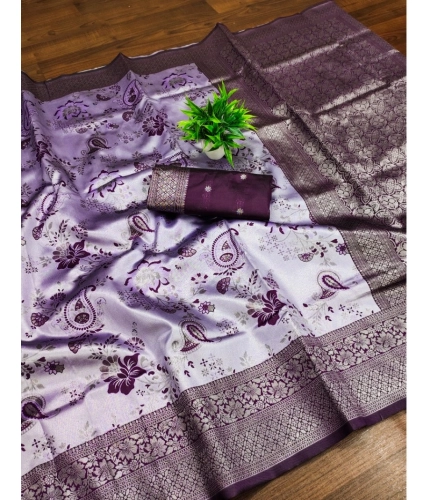 Women's Banarasi Jacquard Printed Saree With Unstitched Blouse 5.5Mtr (Purple) Women's Banarasi Jacquard Printed Saree With Unstitched Blouse 5.5Mtr (Purple)