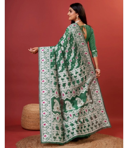 Women's Cotton Silk Printed Saree With Unstitched Blouse 5.5Mtr (Green) Women's Cotton Silk Printed Saree With Unstitched Blouse 5.5Mtr (Green)