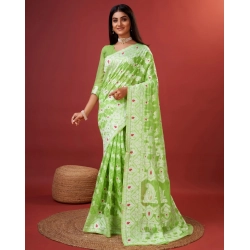 Women's Cotton Silk Printed Saree With Unstitched Blouse 5.5Mtr (Light Green)