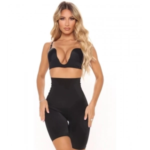 Generic Women's Cotton Solid Western Wear Tummy - Thigh Body Shaper (Black)