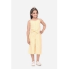 Dropship Girl's Polyester Cotton Blend Striped Sleeveless Round Neck Dress (Yellow)