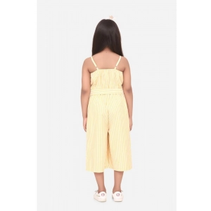 Generic Girl's Polyester Cotton Blend Striped Sleeveless Round Neck Dress (Yellow)