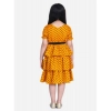 Dropship Girl's Polyester Crepe Printed Puff V-Neck Dress (Orange)