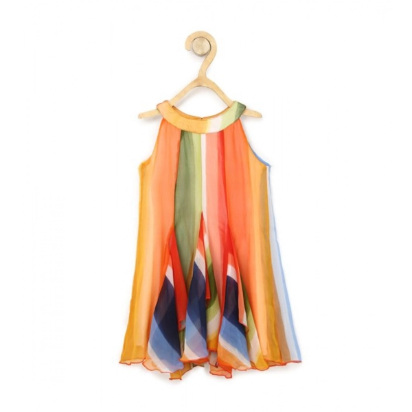 Dropship Girl's Chiffon Graphic Sleeveless Round Neck Dress (Orange)