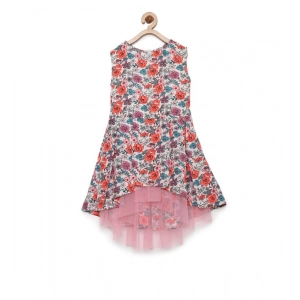 Generic Girl's Polyester Crepe Printed Sleeveless Round Neck Dress (Multicolor)