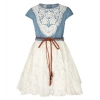 Dropship Girl's Denim Embroidery Short Sleeve Round Neck Dress (White)