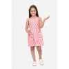 Dropship Girl's Polyester Cotton Blend Striped Sleeveless Round Neck Dress (Pink)