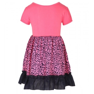 Generic Girl's Polyester Crepe Embellished Short Sleeve Round Neck Dress (Pink)