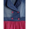 Dropship Girl's Polyester Crepe-Net Solid Shoulder Straps Shirt collar Dress (Blue-Pink)