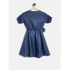 Dropship Girl's Denim Striped Sleeveless Round Neck Dress (Blue)
