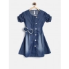 Dropship Girl's Denim Striped Sleeveless Round Neck Dress (Blue)