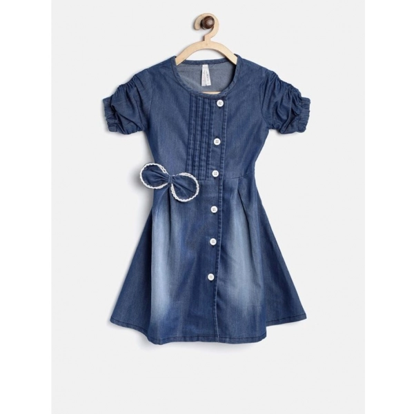 Dropship Girl's Denim Striped Sleeveless Round Neck Dress (Blue)