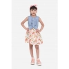 Dropship Girl's Denim-Cotton Floral Printed Sleeveless Round Neck Dress (Multicolor)