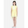 Dropship Girl's Polyester Solid Short Sleeve Round Neck Dress (Lemon Yellow)