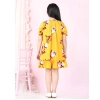 Dropship Girl's Polyester Crepe Floral Printed Slit Sleeve Round Neck Dress (Yellow-Red)