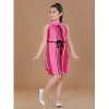 Dropship Girl's Polyester Crepe Printed Sleeveless Round Neck Dress (Pink)