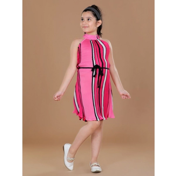 Dropship Girl's Polyester Crepe Printed Sleeveless Round Neck Dress (Pink)