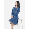 Dropship Girl's Denim Solid Long Sleeve Round Neck Dress (Blue)