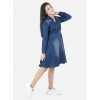 Dropship Girl's Denim Solid Long Sleeve Shirt collar Dress (Blue)