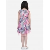 Dropship Girl's Polyester Crepe  Net Printed Sleeveless Round Neck Dress (Pink-Blue)