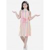 Dropship Girl's Polyester Crepe Striped Sleeveless Round Neck Dress (Multicolor)