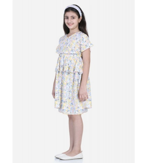 Girl's Rayon Floral Printed Short Sleeve V-Neck Dress (Multicolor)