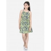 Dropship Girl's Polyester Floral Printed Short Sleeve Round Neck Dress (Blue-Yellow)