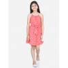 Dropship Girl's Polyester Printed Short Sleeve Round Neck Dress (Orange)
