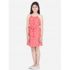 Dropship Girl's Polyester Printed Short Sleeve Round Neck Dress (Orange)