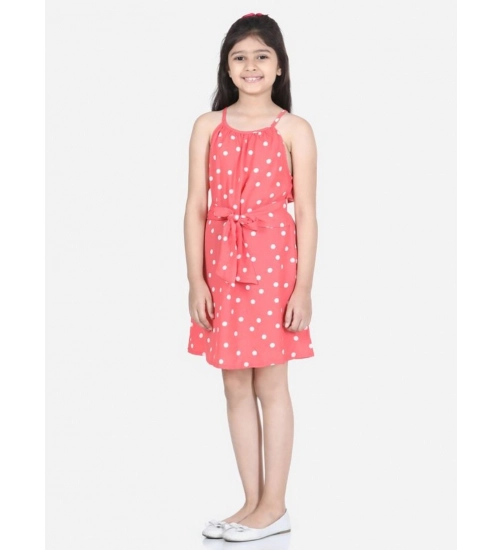 Girl's Polyester Printed Short Sleeve Round Neck Dress (Orange)
