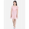 Dropship Girl's Polyester Net Embellished Short Sleeve Shoulder Straps Dress (Pink)