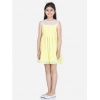 Dropship Girl's Polyester Dobby Floral Printed Sleeveless Round Neck Dress (Yellow)