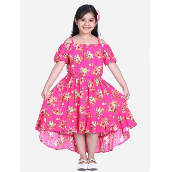 Dropship Girl's Rayon Solid Short Sleeve Shoulder Straps Dress (Pink)