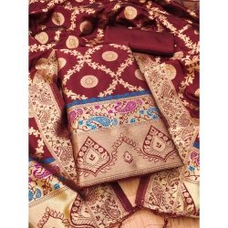 Women's Banarasi Silk Printed Unstitched Salwar Suit Material With Dupatta (Maroon, 3Mtrs)