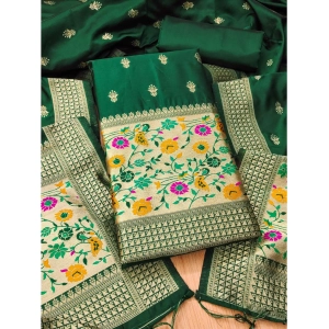 Generic Women's Banarasi Silk Printed Unstitched Salwar Suit Material With Dupatta (Bottle Green, 3Mtrs)