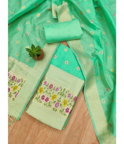 Women's Banarasi Silk Printed Unstitched Salwar Suit Material With Dupatta (Sea Green, 3Mtrs)