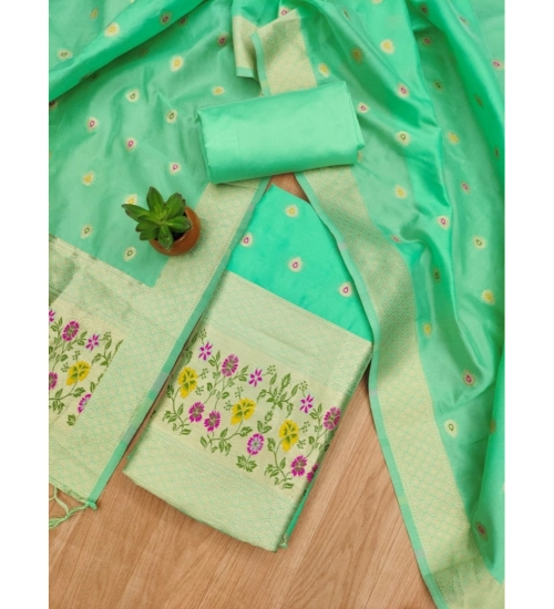 Women's Banarasi Silk Printed Unstitched Salwar Suit Material With Dupatta (Sea Green, 3Mtrs)