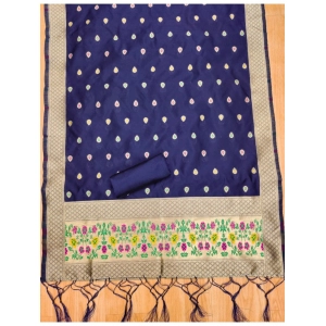 Generic Women's Banarasi Silk Printed Unstitched Salwar Suit Material With Dupatta (Navy Blue, 3Mtrs)