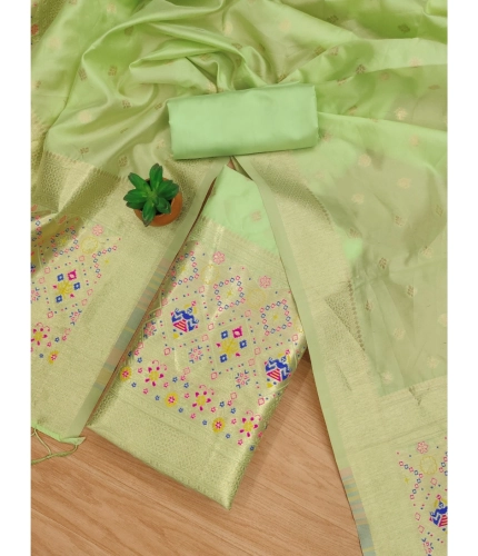 Women's Banarasi Silk Printed Unstitched Salwar Suit Material With Dupatta (Pista, 3Mtrs)
