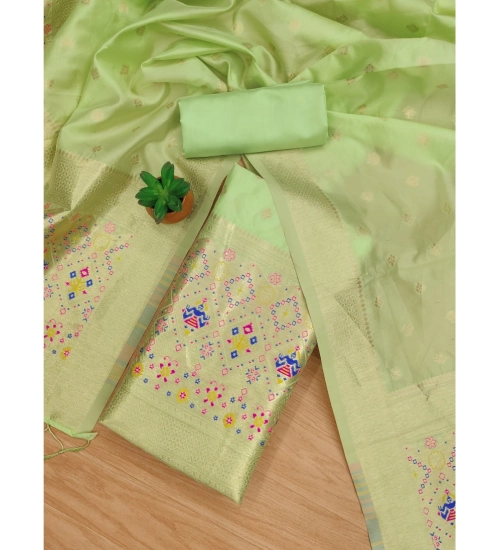 Women's Banarasi Silk Printed Unstitched Salwar Suit Material With Dupatta (Pista, 3Mtrs)