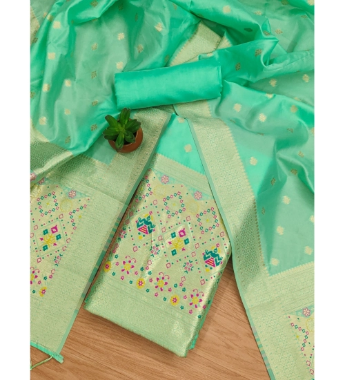 Women's Banarasi Silk Printed Unstitched Salwar Suit Material With Dupatta (Sea Green, 3Mtrs)