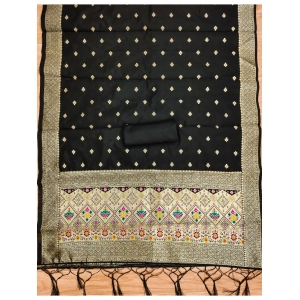 Generic Women's Banarasi Silk Printed Unstitched Salwar Suit Material With Dupatta (Black, 3Mtrs)