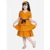 Dropship Girl's Polyester Crepe Printed Puff V-Neck Dress (Orange)