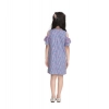 Dropship Girl's Cotton Striped Cold Shoulder Round Neck Dress (Blue)