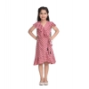 Dropship Girl's Polyester Crepe Printed Flutter V-Neck Dress (Pink)