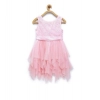 Dropship Girl's Polyester  Net Floral Printed Sleeveless Round Neck Dress (Light Pink)