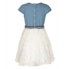Dropship Girl's Denim Embroidery Short Sleeve Round Neck Dress (White)