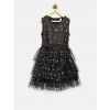 Dropship Girl's Net Embellished Sleeveless V-Neck Dress (Black)