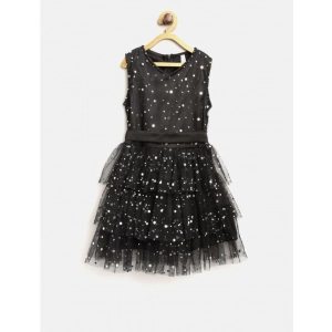 Generic Girl's Net Embellished Sleeveless V-Neck Dress (Black)