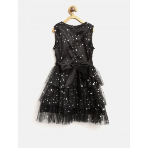 Generic Girl's Net Embellished Sleeveless V-Neck Dress (Black)